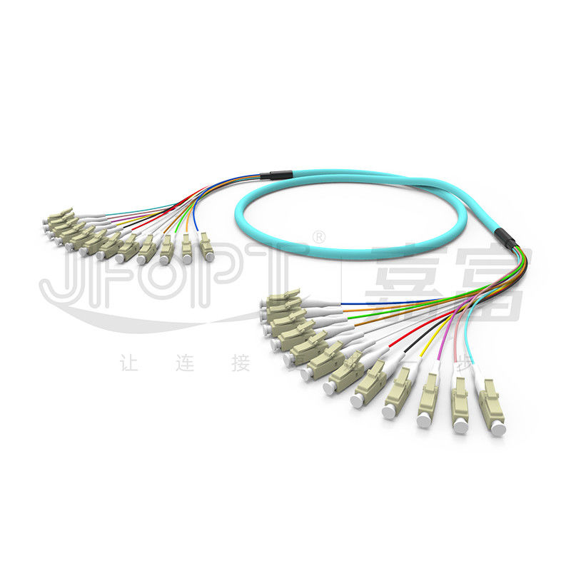 LC - aguamarina con varios modos de funcionamiento del cordón de remiendo de la fibra óptica de la rama del paquete de la base del LC 12 50/125 6.2m m LSZH