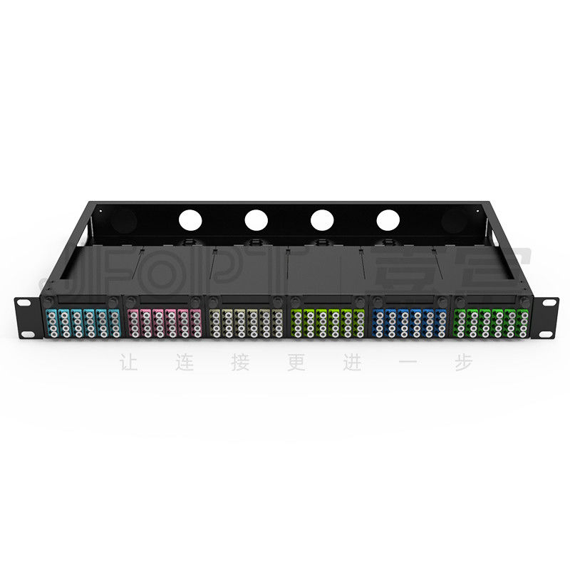 El panel de remiendo de fibra estándar 1U corazones de 19 pulgadas 144 con los casetes de 6PCS MPO-LC 24F MPO