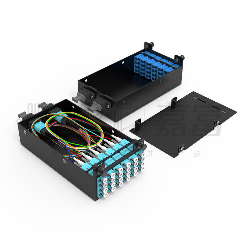 El panel de remiendo de fibra estándar 1U corazones de 19 pulgadas 144 con los casetes de 6PCS MPO-LC 24F MPO