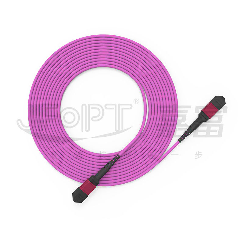 El solo tronco del tubo de MPO-MPO telegrafía 12 corazones 2.0m m OM3 OM4 Violet Fiber Cable