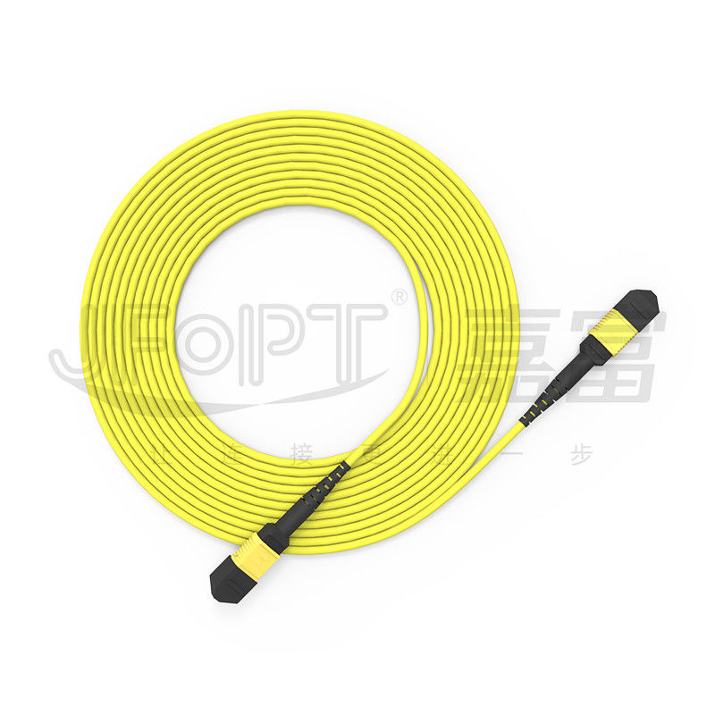 Amarillo de pequeñas pérdidas del solo modo OS2 LSZH de la base de la base 8 del cable 6 del tronco de la fibra óptica de MPO-MPO