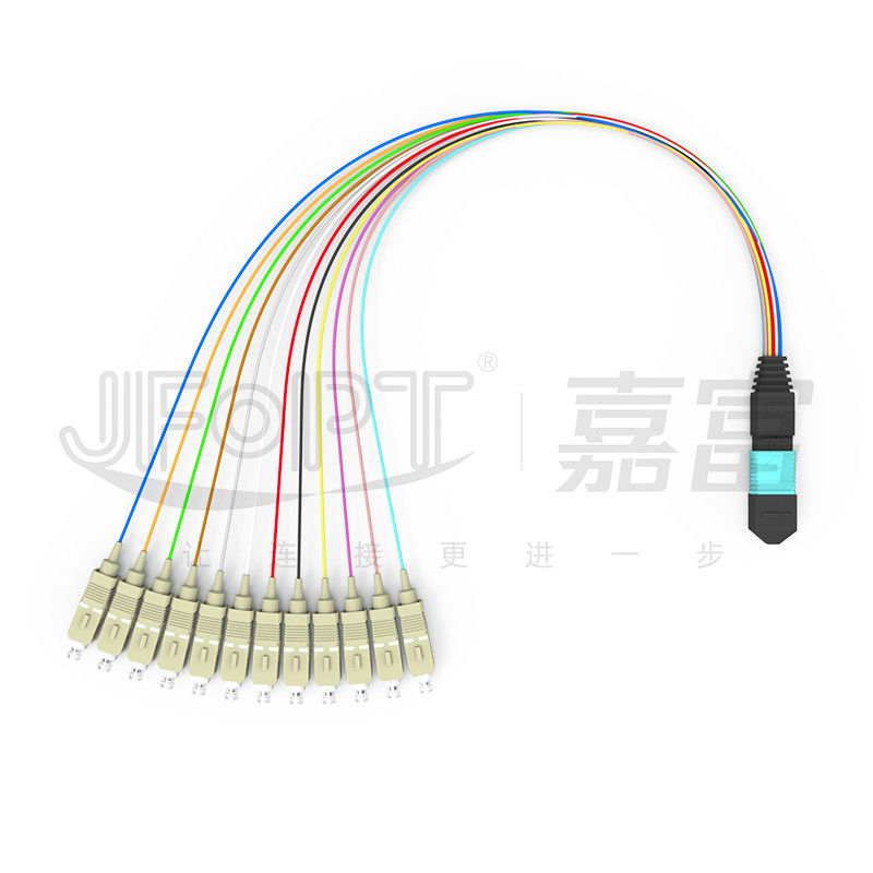 cable con varios modos de funcionamiento MPO/PC - cordón del desbloqueo de los 0.3m OM3 MPO de remiendo de pequeñas pérdidas de la rama del SC/de APC 0.9m m