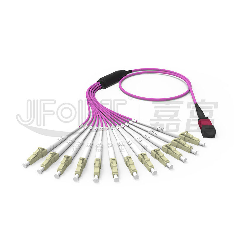 Mini MPO cordón de remiendo de la fibra de la rama MPO del cable 2.0m m del desbloqueo de MPO-LC 3,0