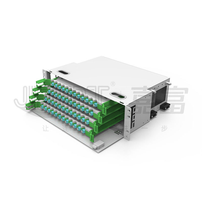 96 caja de la fibra del LC DX ODF del panel de remiendo de la base 3U con 4 bandejas modulares