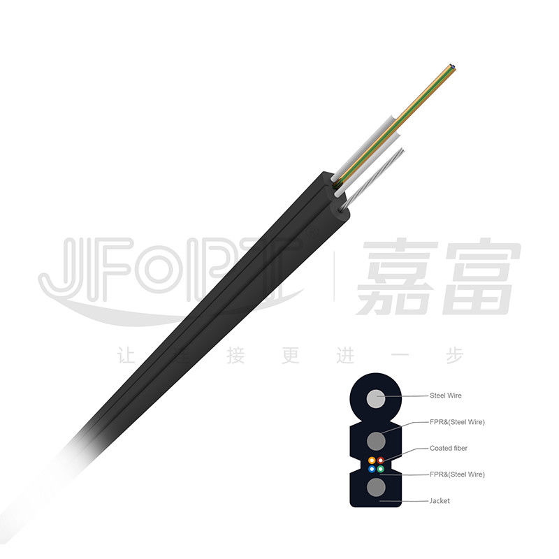 Puente resistente ULTRAVIOLETA 2.0*5.0m m del cable de descenso del cordón de remiendo de la fibra óptica del negro de FRP LSZH Autosupported
