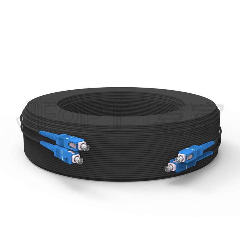 Cable de fibra óptica reforzado de FRP de soporte propio con amortiguador estrecho SC-SC de núcleo único G657A1/A2