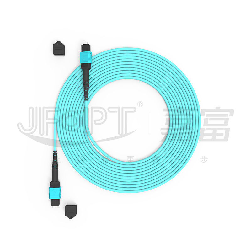 12 núcleos Velocidad MPO Cordón de parche de agua de color para conexión de centro de datos 10G Multi-modo OM3 Cordón de parche de fibra óptica