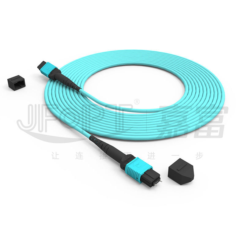 12 núcleos Velocidad MPO Cordón de parche de agua de color para conexión de centro de datos 10G Multi-modo OM3 Cordón de parche de fibra óptica