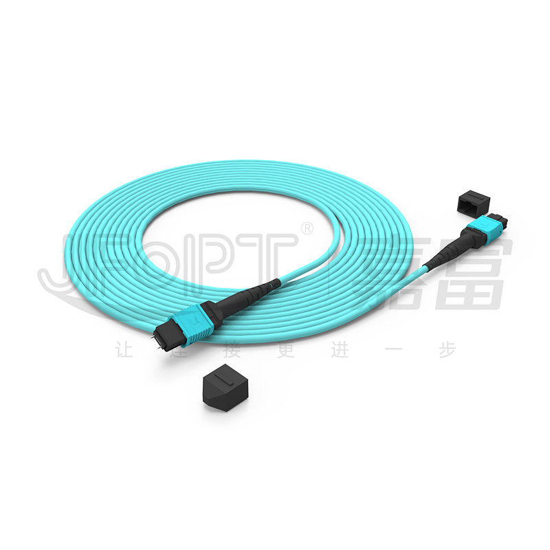 12 núcleos Velocidad MPO Cordón de parche de agua de color para conexión de centro de datos 10G Multi-modo OM3 Cordón de parche de fibra óptica