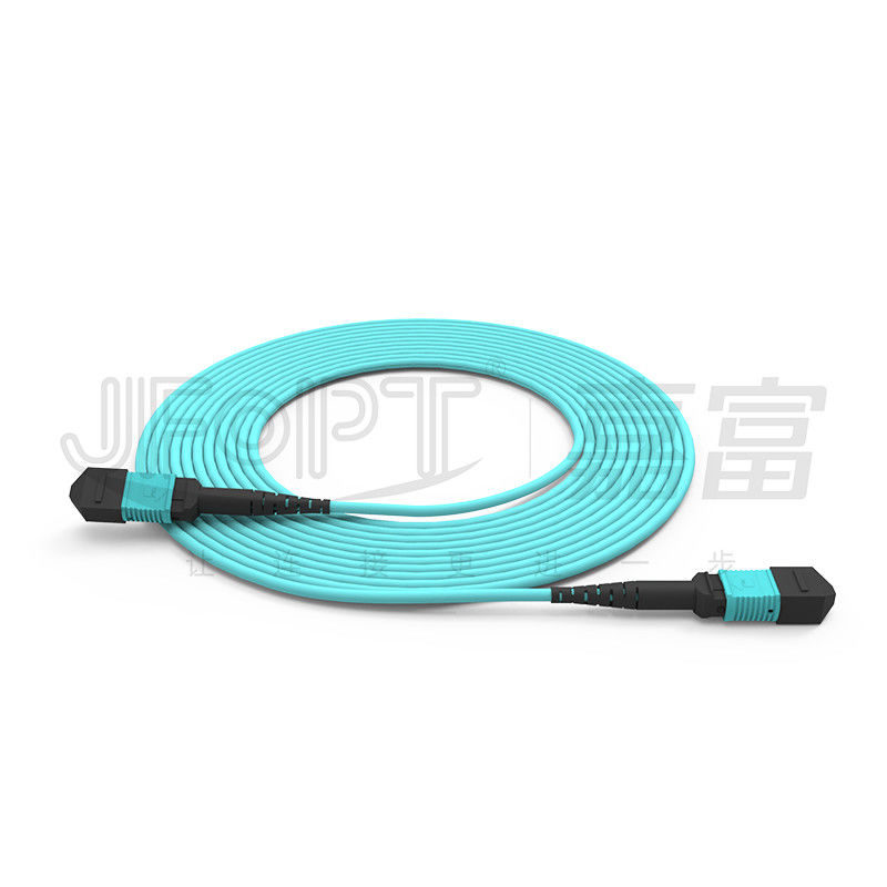 MPO-MPO Trunk Cable Aqua Round Boot Fibra óptica Cordón de parche de cola de cerdo para soluciones de red versátiles