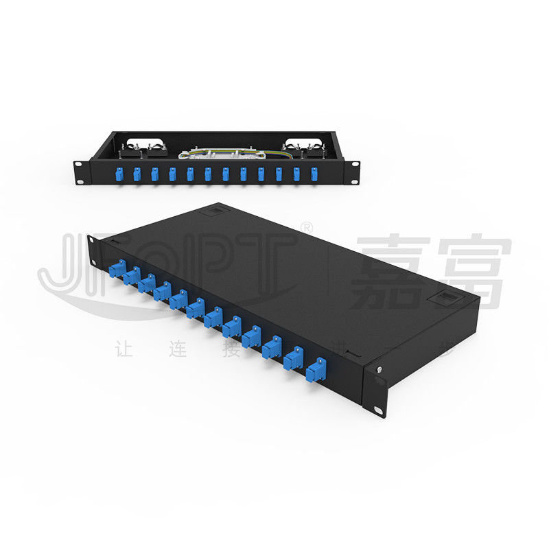 LC/SC/FC/ST Rack Mount Panel de parches de fibra 12/24 núcleo con botón de apertura de puerta de 19 pulgadas