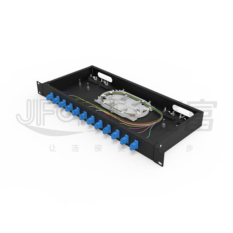 LC/SC/FC/ST Rack Mount Panel de parches de fibra 12/24 núcleo con botón de apertura de puerta de 19 pulgadas