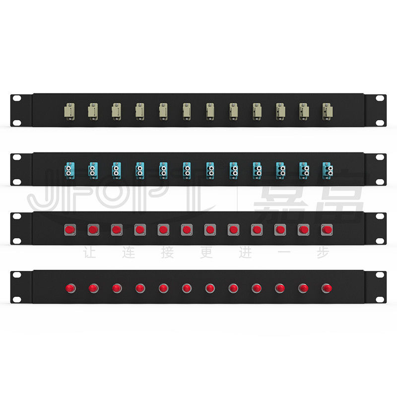 LC/SC/FC/ST Rack Mount Panel de parches de fibra 12/24 núcleo con botón de apertura de puerta de 19 pulgadas