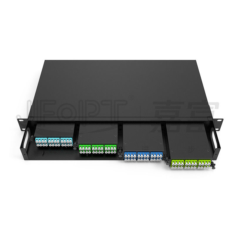 19 pulgadas 1U 96 núcleo de 4 piezas de módulo caja MPO panel de parches ODF con línea de alambre estándar por defecto LC metal montado