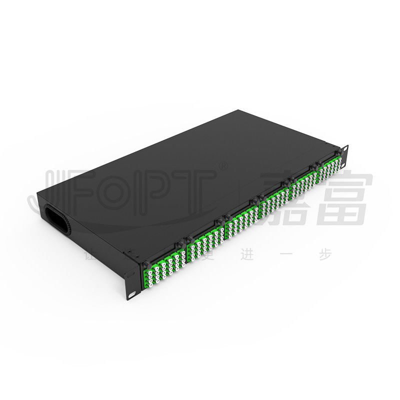 Chasis modular de alta densidad para adaptador cuádruple de LC MPO SM SL Panel de parches MPO-LC de 144 núcleos Caja de módulos sin fusión