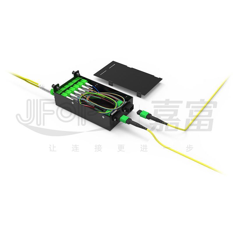 Chasis modular de alta densidad para adaptador cuádruple de LC MPO SM SL Panel de parches MPO-LC de 144 núcleos Caja de módulos sin fusión