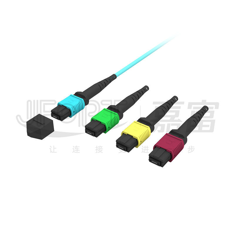 MPO Cordón de parche OM3 OM4 MPO-LC Cable de ruptura 1 3 5 10 metros LSZH / PVC chaqueta 850/1300nm Aqua