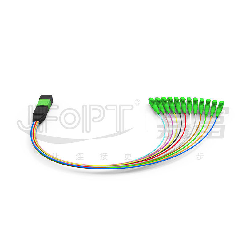 MPO-LC 0.9mm 12Cores Breakout Cable longitud personalizada SM G657a1 Fibra módulo de fibra múltiple caja adaptador Cordón de parche