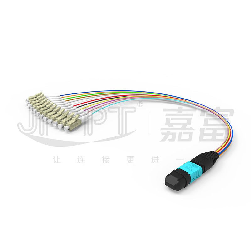 SENKO MPO LC Breakout Cable Low Loss Insertion Aqua/Beige Connector 850/1300nm 0,9mm Cordón de parche de fibra óptica