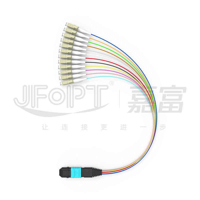 SENKO MPO LC Breakout Cable Low Loss Insertion Aqua/Beige Connector 850/1300nm 0,9mm Cordón de parche de fibra óptica