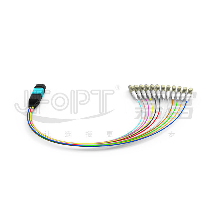 SENKO MPO LC Breakout Cable Low Loss Insertion Aqua/Beige Connector 850/1300nm 0,9mm Cordón de parche de fibra óptica