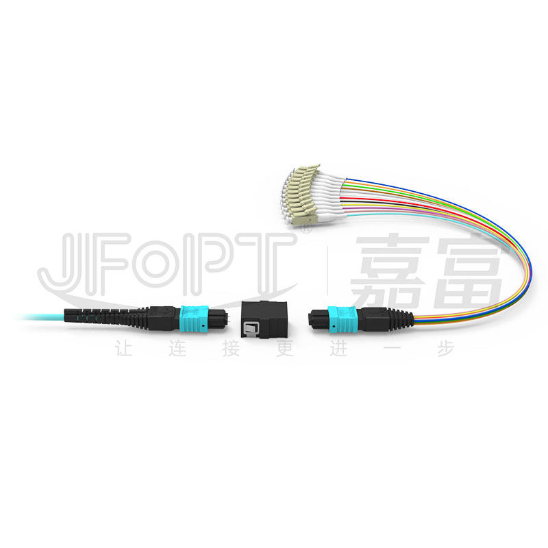 SENKO MPO LC Breakout Cable Low Loss Insertion Aqua/Beige Connector 850/1300nm 0,9mm Cordón de parche de fibra óptica