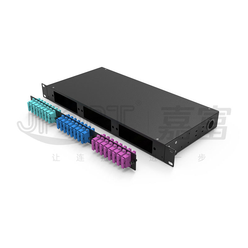 1U Panel de parches fijo Capacidad 12/24/48 Fibra de montaje de rack de panel de parches adaptadores opcionales LC / SC / FC / ST