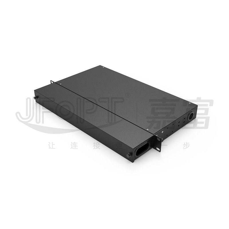 Panel de parche de fibra de acero laminado en frío 24 fibras de capacidad de 19 pulgadas montado en bastidor con bandeja de ranuras 12/24 SC / LC / FC / ST ODF fijo